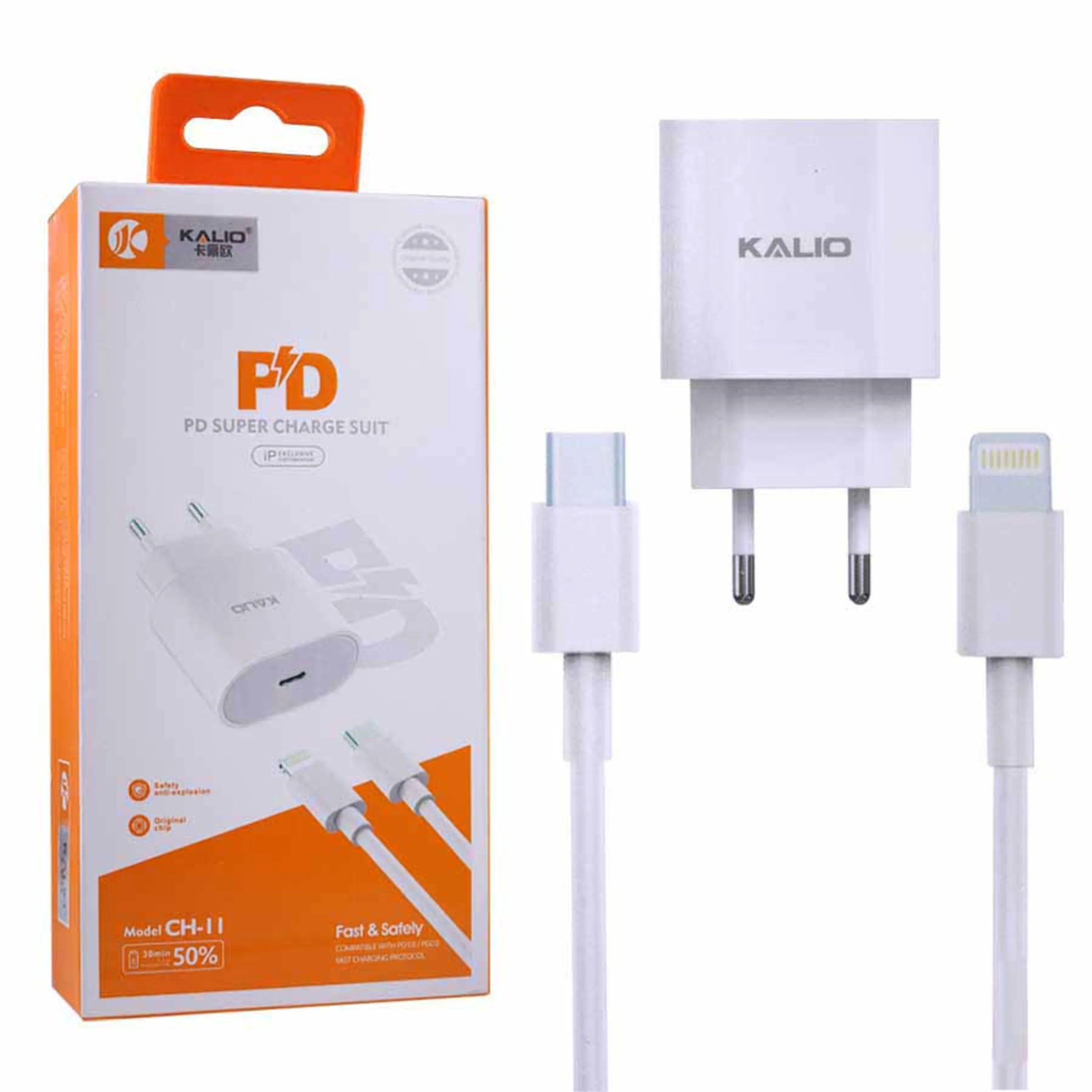 شارژر فست کالیو با کابل لایتینگ KALIO CH-11 شارژر فست کالیو با کابل لایتینگ KALIO CH-11