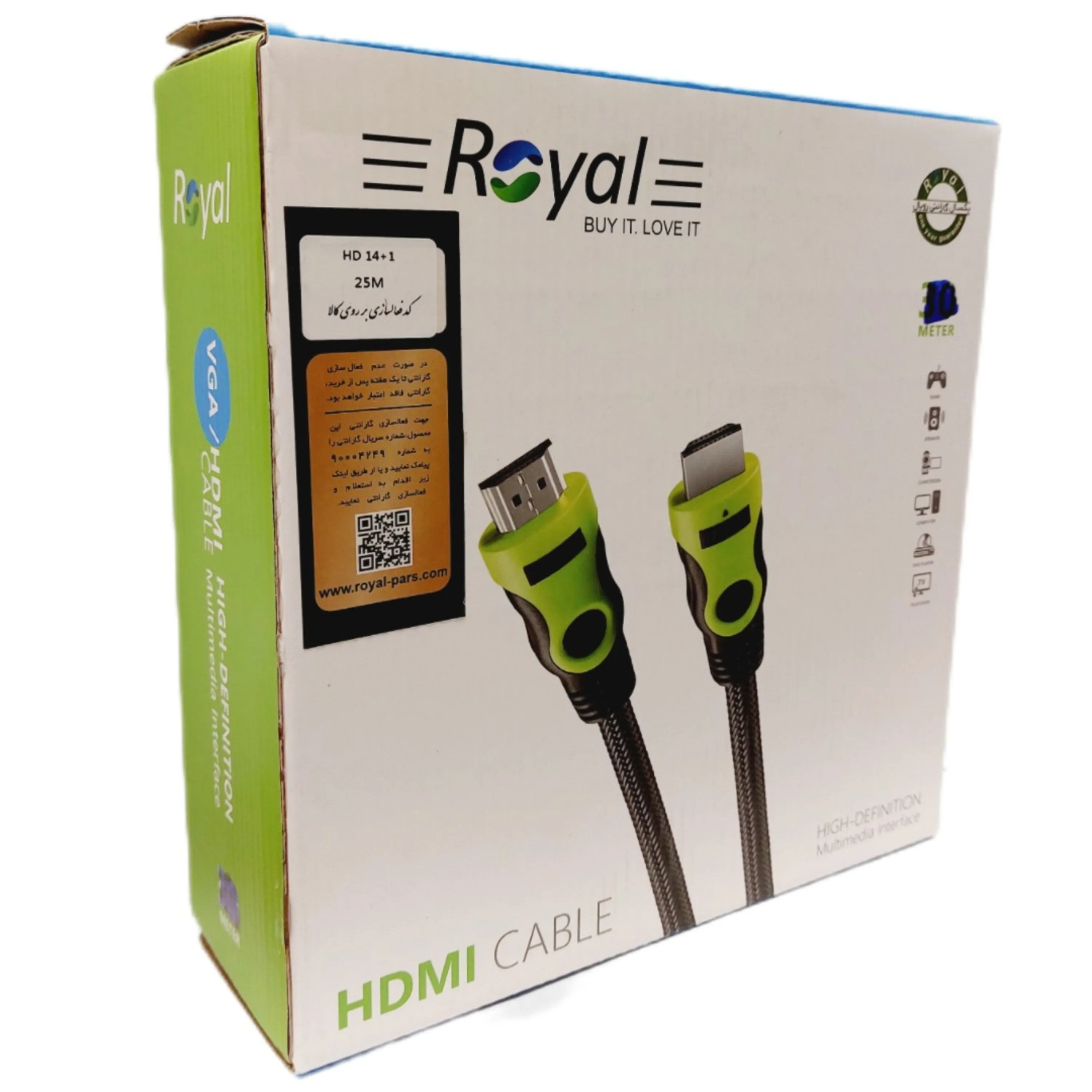 کابل HDMI کیفیت FULLHD ورژن 1.4 رویال 25 متر ROYAL