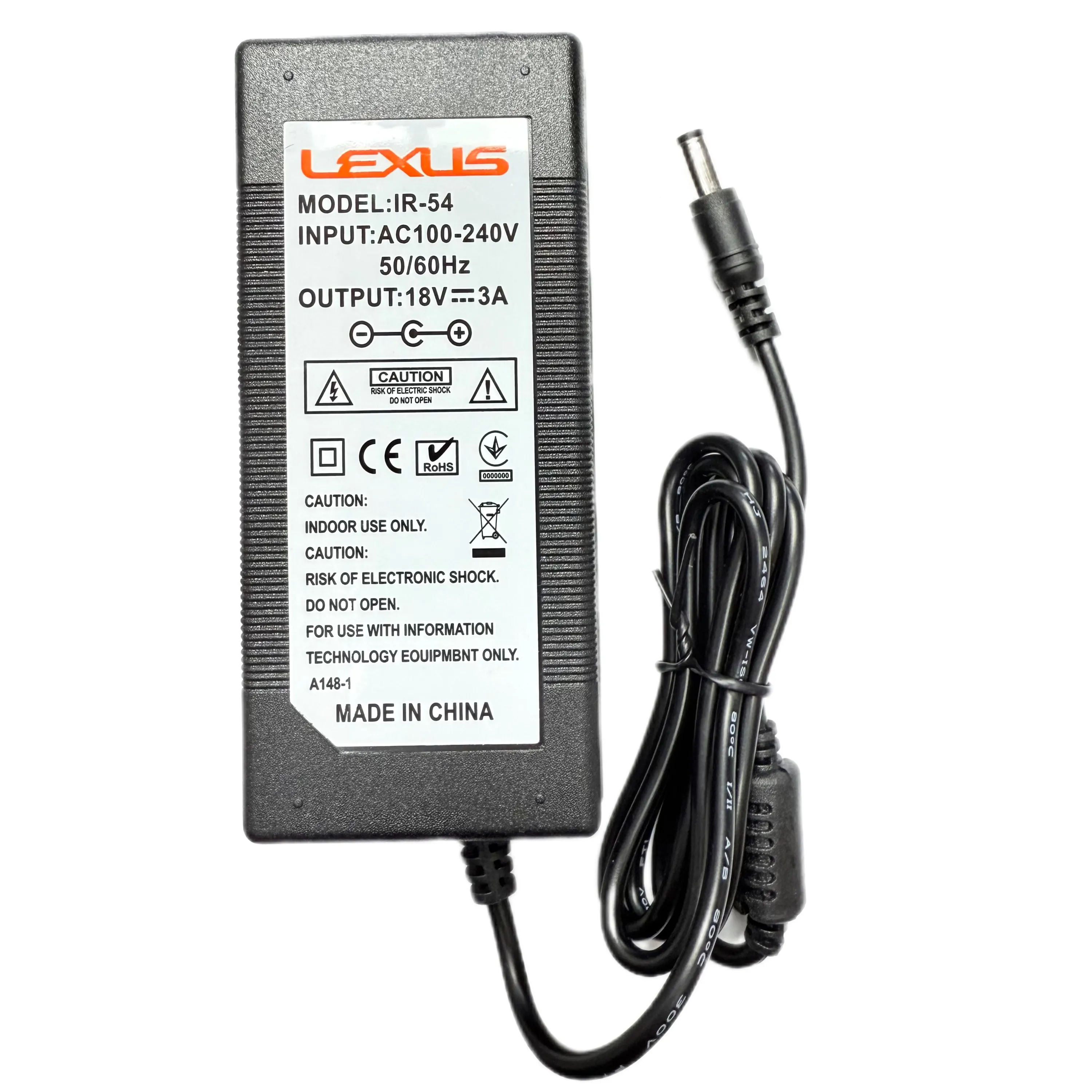 آداپتور 18 ولت 3 آمپر لکسوس مدل IR-54 آداپتور 18 ولت 3 آمپر لکسوس مدل IR-54